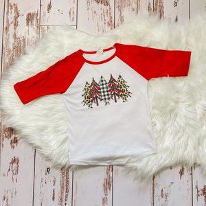 toddler girl Christmas shirt - Leopard and Buffalo Plaid Christmas Trees